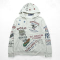 Polo Ralph Lauren ヴィンテージ加工 染み込み プリント 後付け パーカー M グレー 総柄 プルオーバー コットン 飼料袋