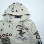 Polo Ralph Lauren ヴィンテージ加工 染み込み プリント 後付け パーカー M グレー 総柄 プルオーバー コットン 飼料袋