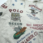 Polo Ralph Lauren ヴィンテージ加工 染み込み プリント 後付け パーカー M グレー 総柄 プルオーバー コットン 飼料袋