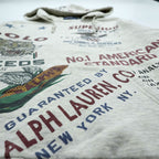 Polo Ralph Lauren ヴィンテージ加工 染み込み プリント 後付け パーカー M グレー 総柄 プルオーバー コットン 飼料袋