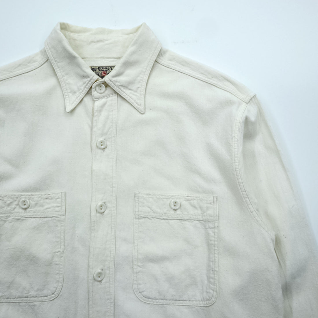 BUZZ RICKSON'S 日本製 シャンブレー ワークシャツ S ホワイト 生成り 胸ポケット コットン