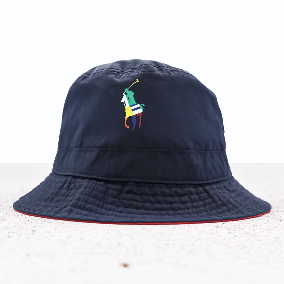 Polo Ralph Lauren リバーシブル カラーブロックド バケットハット メッシュポケット バンジーコード