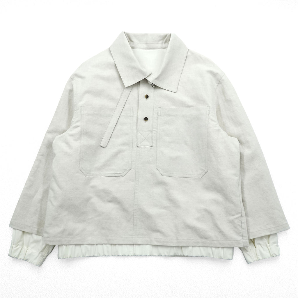URU TOKYO プルオーバーブルゾン レイヤードジャケット S ベージュ リネン 短丈 PULLOVER LAYERED BLOUSON 22SCL01 日本製