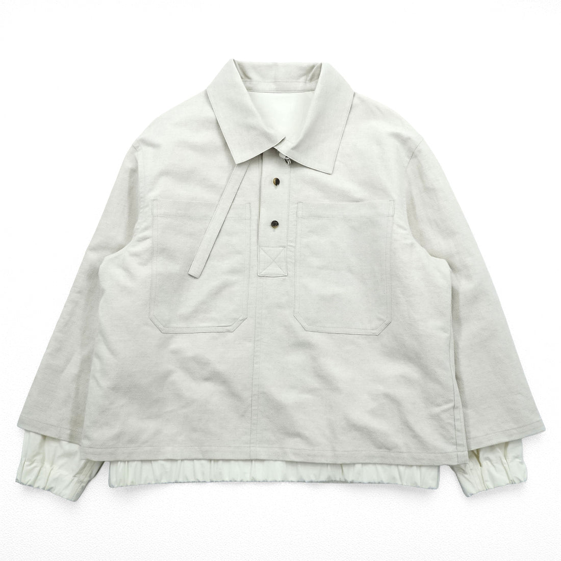 URU TOKYO プルオーバーブルゾン レイヤードジャケット S ベージュ リネン 短丈 PULLOVER LAYERED BLOUSON 22SCL01 日本製