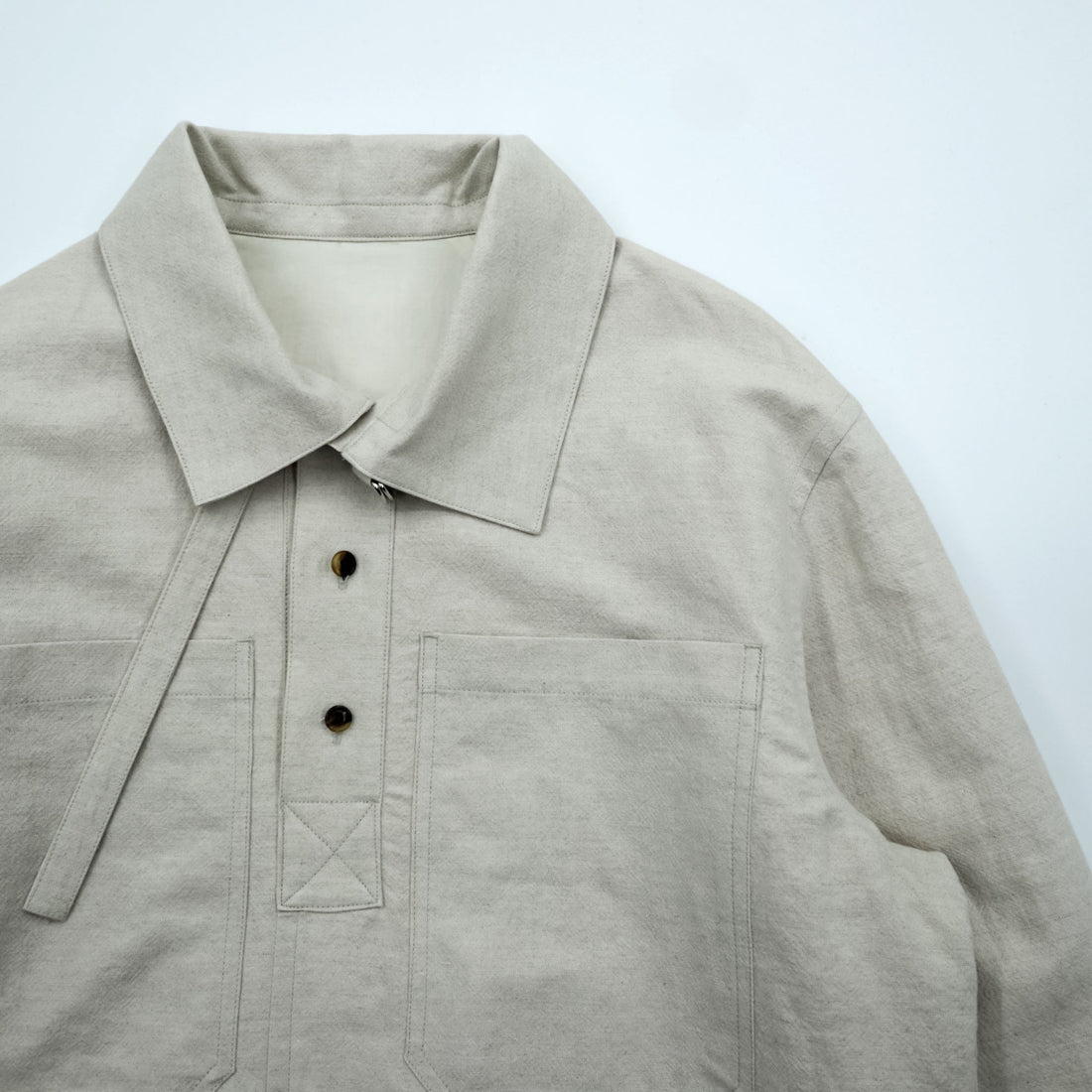 URU TOKYO プルオーバーブルゾン レイヤードジャケット S ベージュ リネン 短丈 PULLOVER LAYERED BLOUSON 22SCL01 日本製