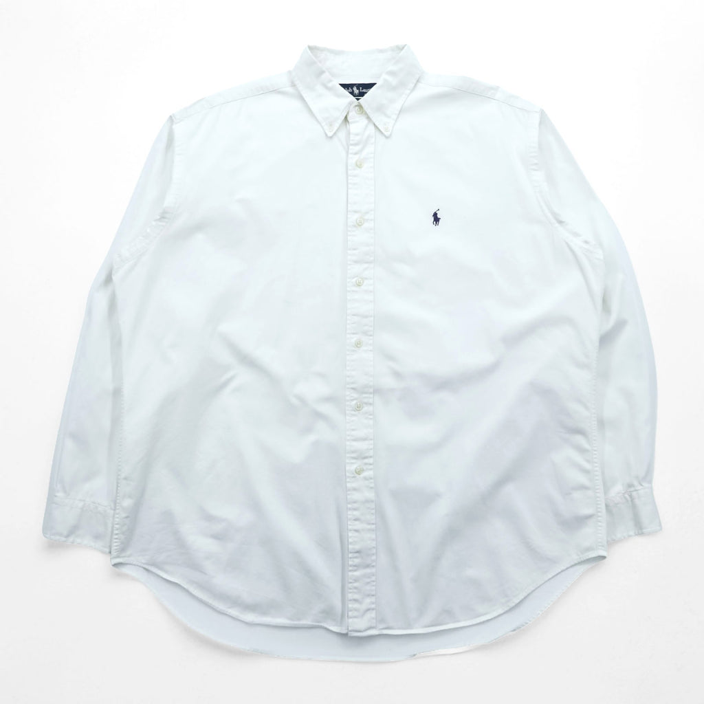 Ralph Lauren 90s Oxford button-down shirt, size L, white, black, with small pony embroidery.