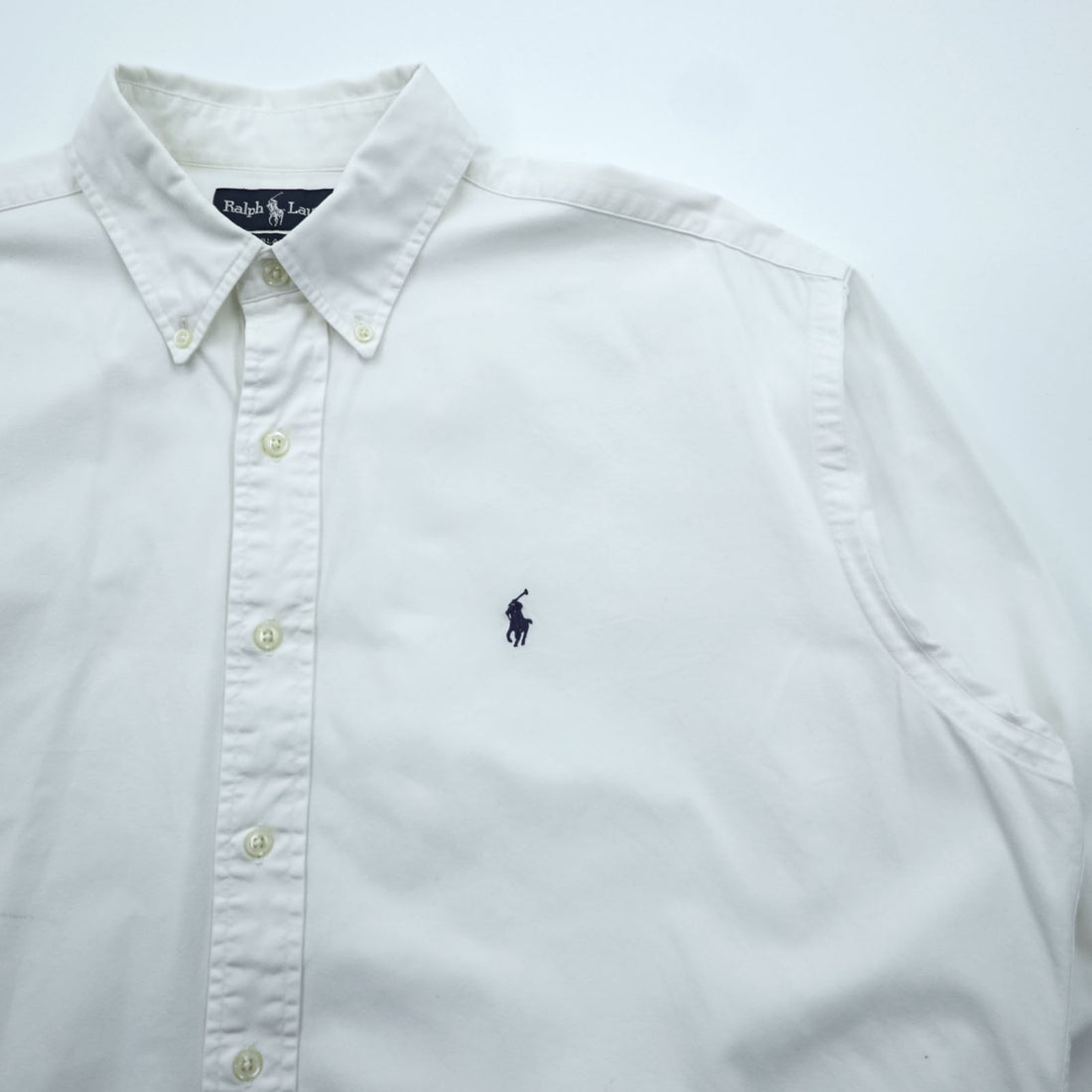 Ralph Lauren 90s Oxford button-down shirt, size L, white, black, with small pony embroidery.