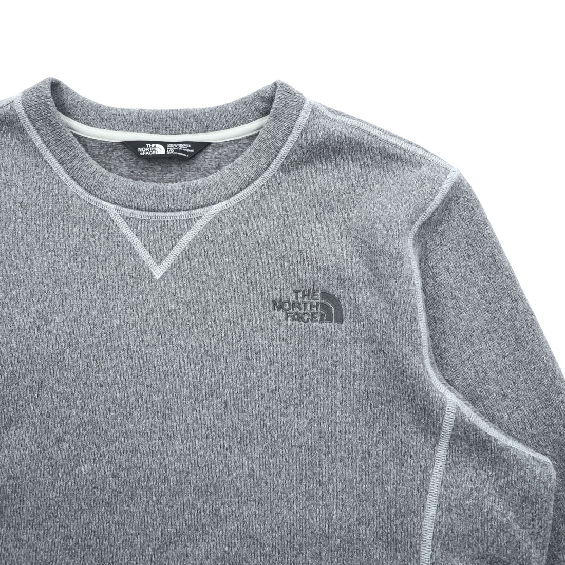 The North Face Crewneck Sweatshirt Grey L Embroidered Logo V-Stitch Pullover
