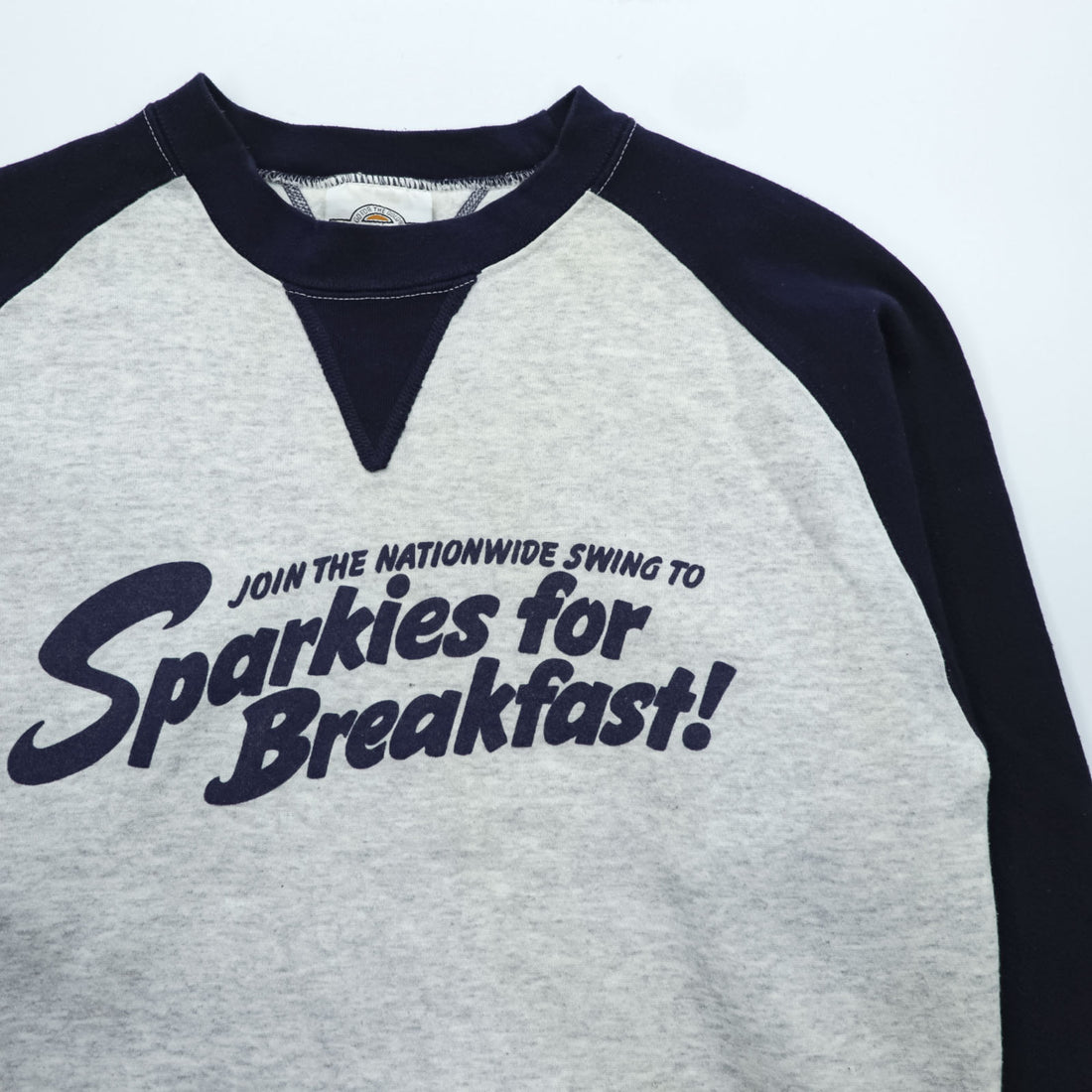 Vintage 90s Medallion Sweatshirt M Made in USA Double V Gusset Sparkies Breakfast Ad
