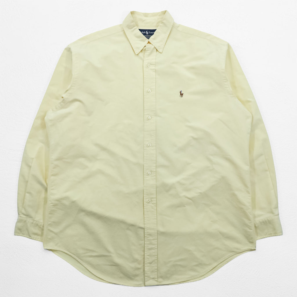 Ralph Lauren 90s Oxford button-down shirt, size XL and up, yellow, YARMOUTH logo, small pony embroidery.
