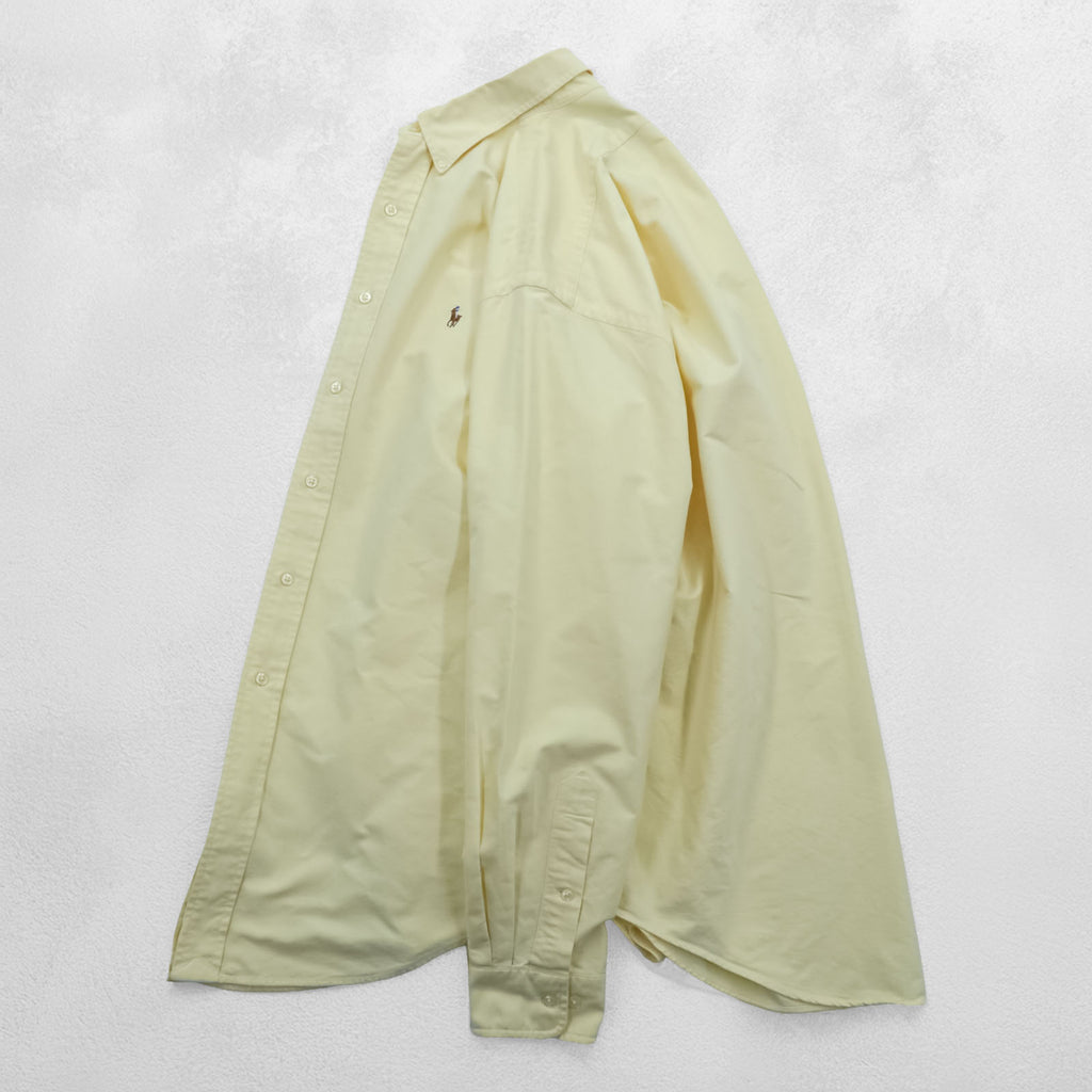 Ralph Lauren 90s Oxford button-down shirt, size XL and up, yellow, YARMOUTH logo, small pony embroidery.