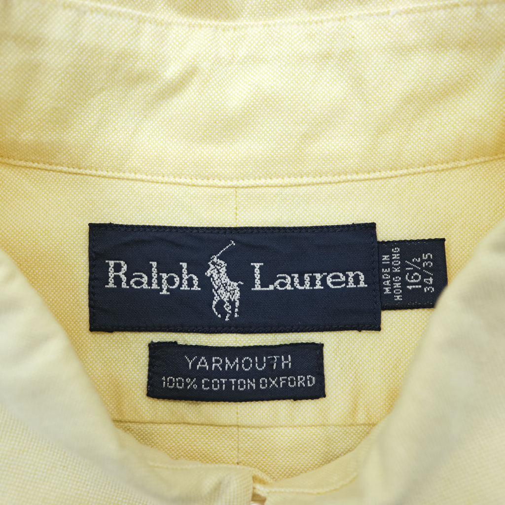 Ralph Lauren 90s Oxford button-down shirt, size XL and up, yellow, YARMOUTH logo, small pony embroidery.