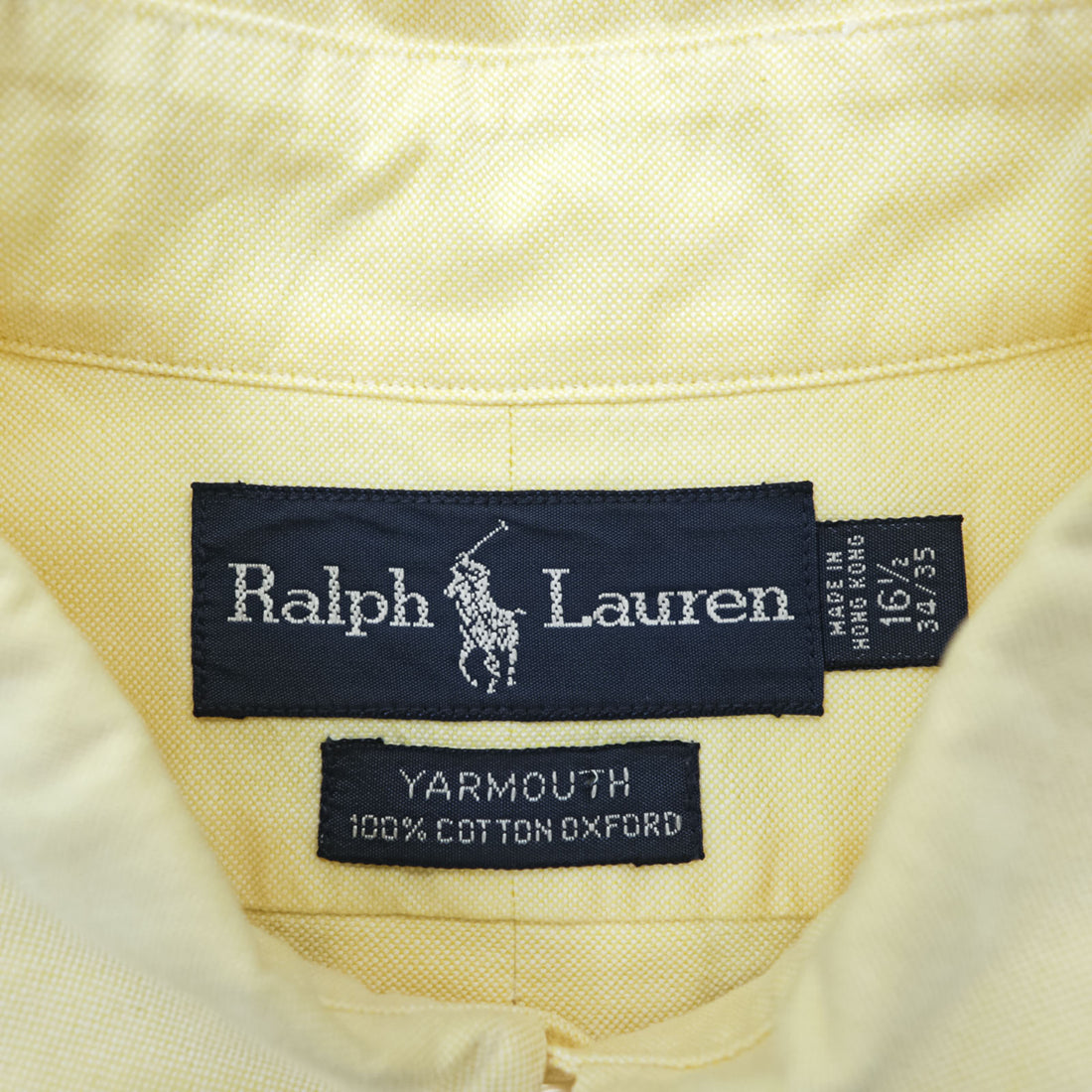 Ralph Lauren 90s Oxford button-down shirt, size XL and up, yellow, YARMOUTH logo, small pony embroidery.