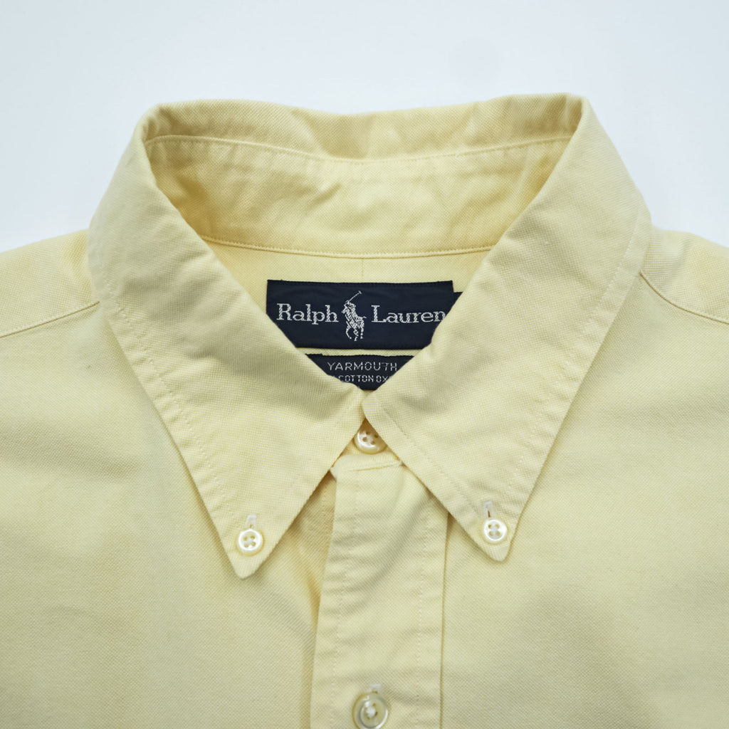 Ralph Lauren 90s Oxford button-down shirt, size XL and up, yellow, YARMOUTH logo, small pony embroidery.