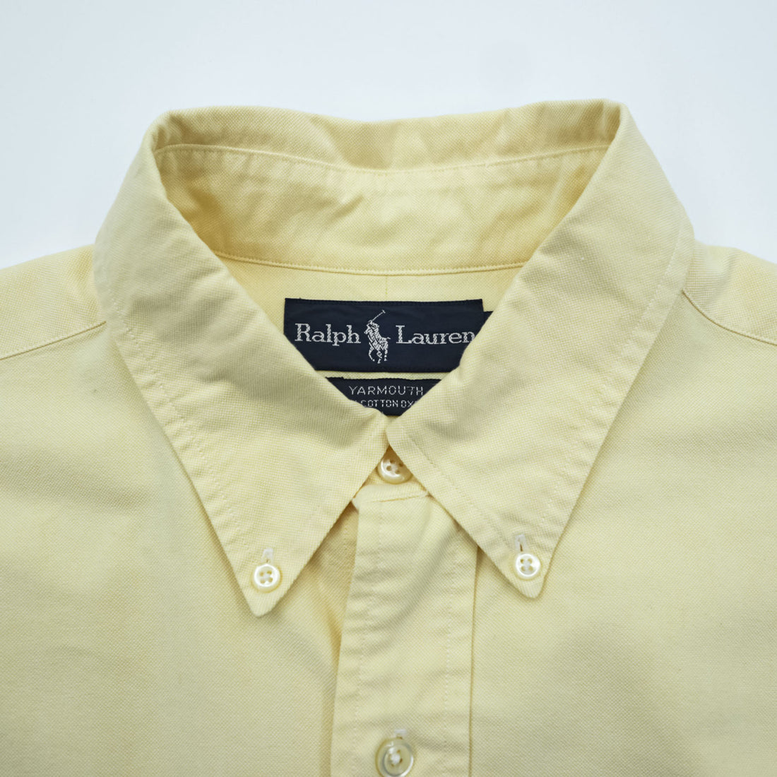 Ralph Lauren 90s Oxford button-down shirt, size XL and up, yellow, YARMOUTH logo, small pony embroidery.