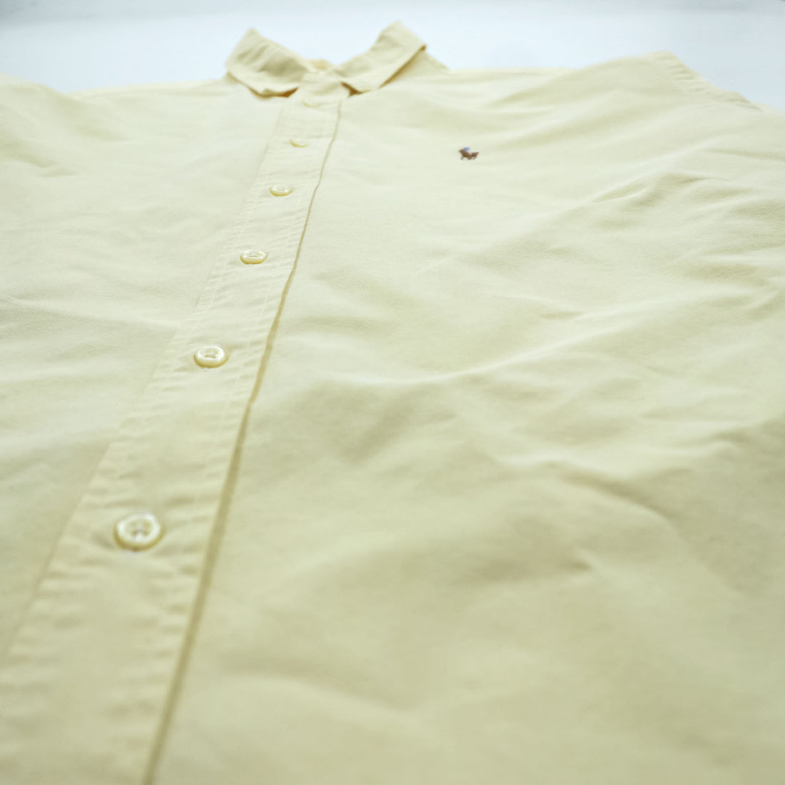 Ralph Lauren 90s Oxford button-down shirt, size XL and up, yellow, YARMOUTH logo, small pony embroidery.