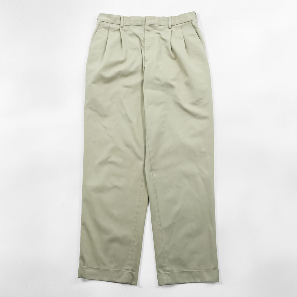 LANDS' END 2タック ワイド チノパンツ M ベージュ TRADITIONAL FIT コットン