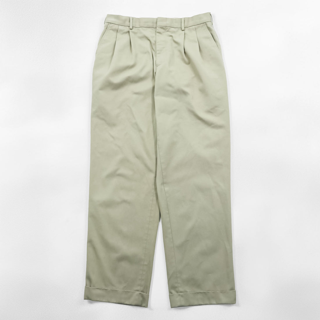 LANDS' END 2タック ワイド チノパンツ M ベージュ TRADITIONAL FIT コットン