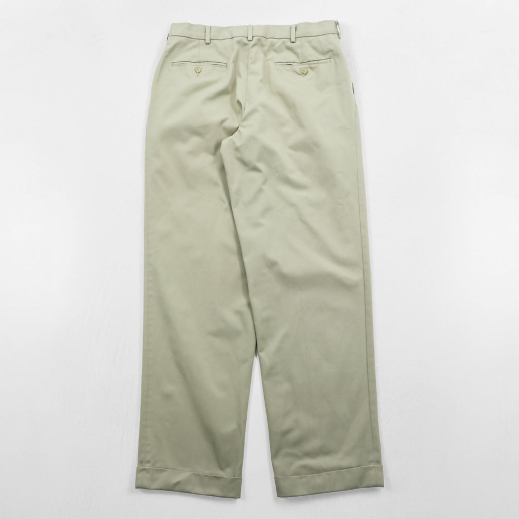 LANDS' END 2タック ワイド チノパンツ M ベージュ TRADITIONAL FIT コットン