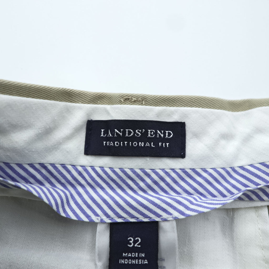 LANDS' END 2タック ワイド チノパンツ M ベージュ TRADITIONAL FIT コットン