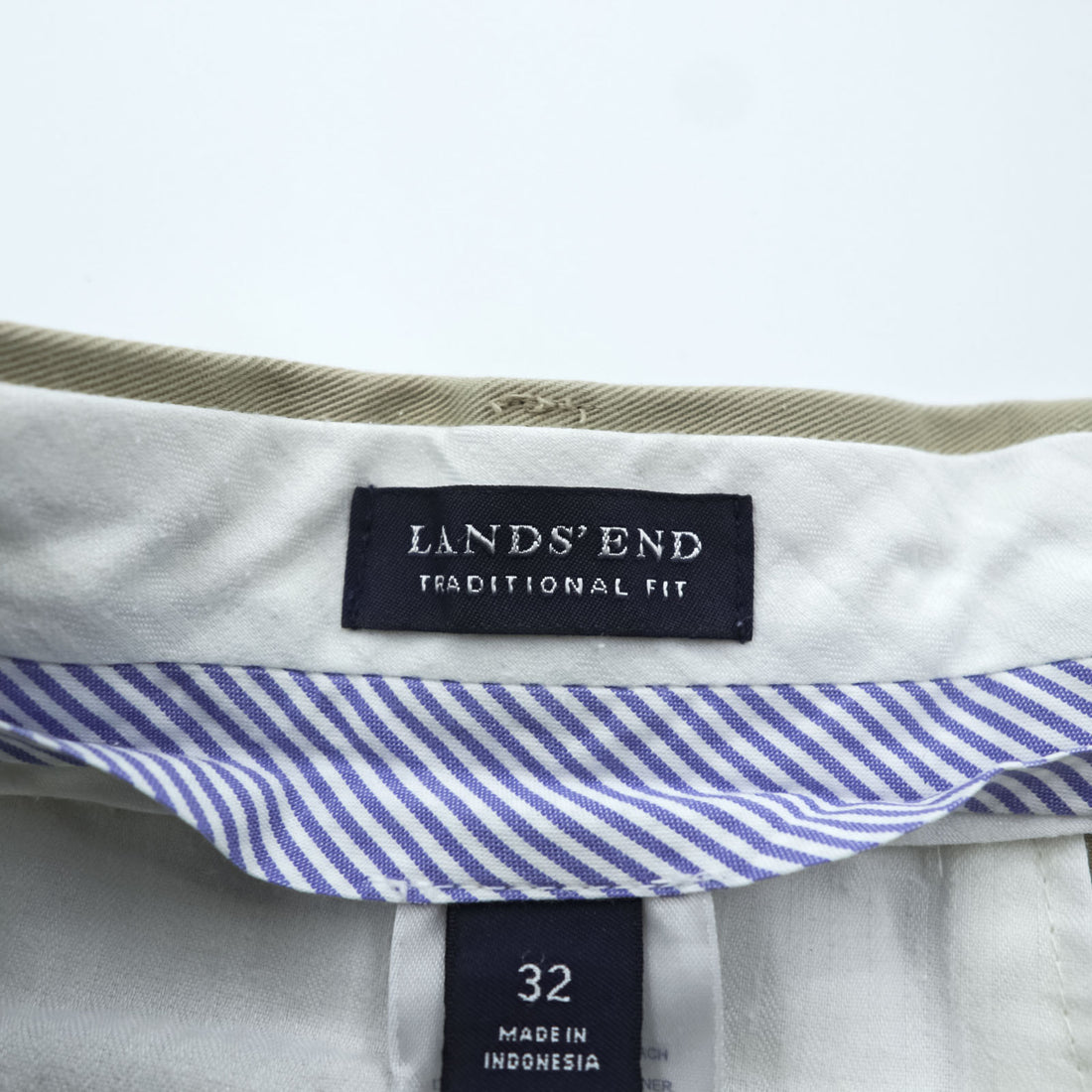 LANDS' END 2タック ワイド チノパンツ M ベージュ TRADITIONAL FIT コットン