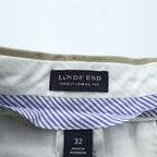 LANDS' END 2タック ワイド チノパンツ M ベージュ TRADITIONAL FIT コットン