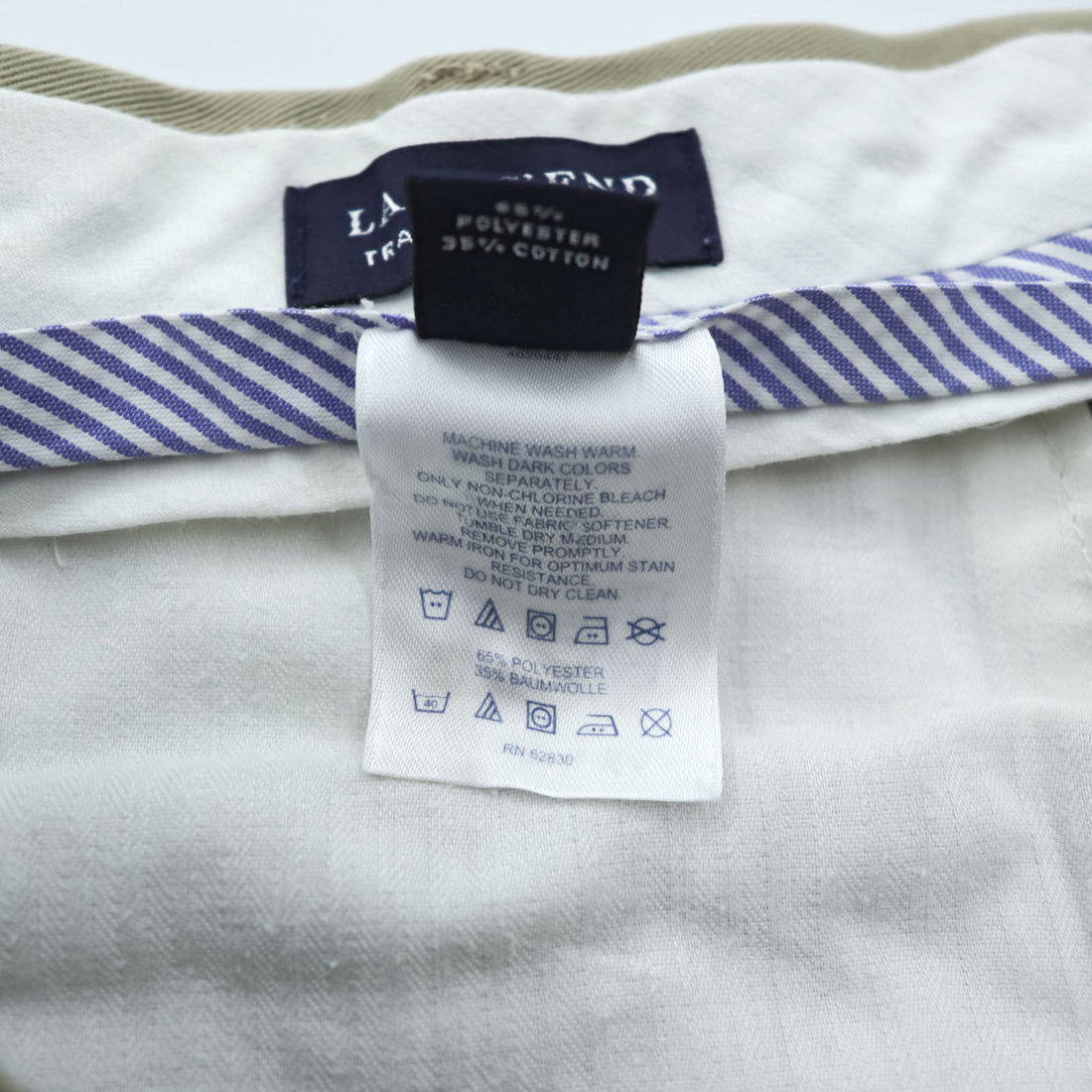 LANDS' END 2タック ワイド チノパンツ M ベージュ TRADITIONAL FIT コットン