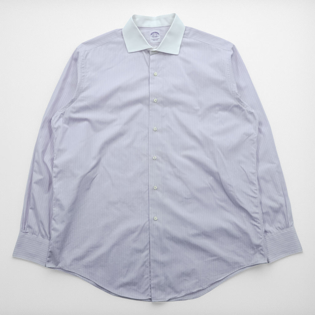 Brooks Brothers USA製 ワイドカラー クレリックシャツ ドレスシャツ L パープル ホワイト ストライプ ALL EGYPTIAN COTTON WOVEN IN ITALY