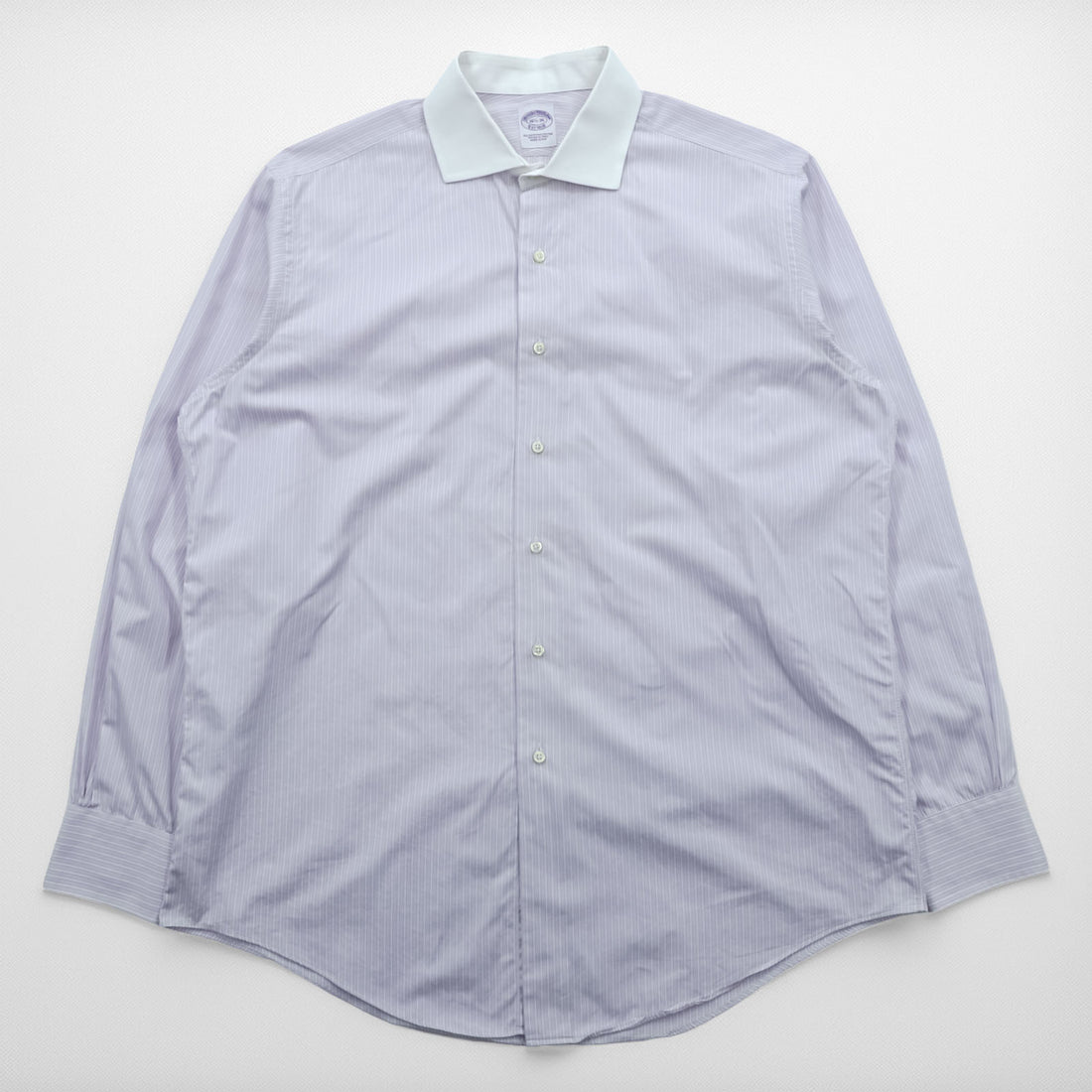 Brooks Brothers USA製 ワイドカラー クレリックシャツ ドレスシャツ L パープル ホワイト ストライプ ALL EGYPTIAN COTTON WOVEN IN ITALY