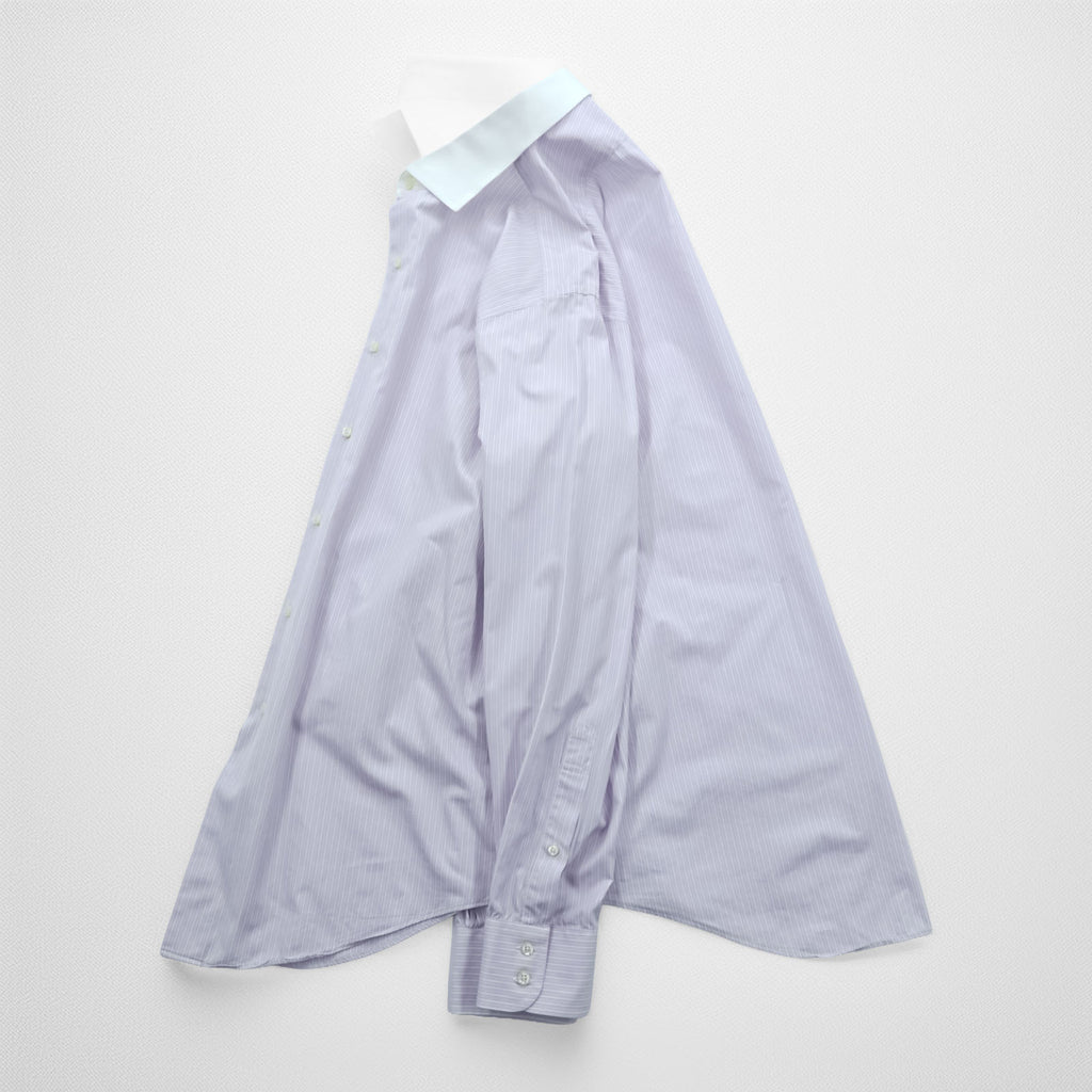 Brooks Brothers USA製 ワイドカラー クレリックシャツ ドレスシャツ L パープル ホワイト ストライプ ALL EGYPTIAN COTTON WOVEN IN ITALY