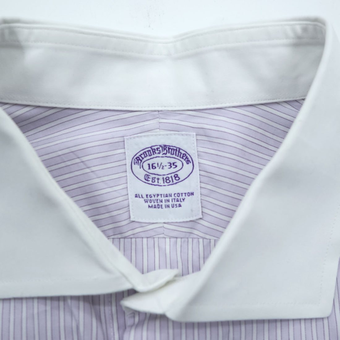 Brooks Brothers USA製 ワイドカラー クレリックシャツ ドレスシャツ L パープル ホワイト ストライプ ALL EGYPTIAN COTTON WOVEN IN ITALY