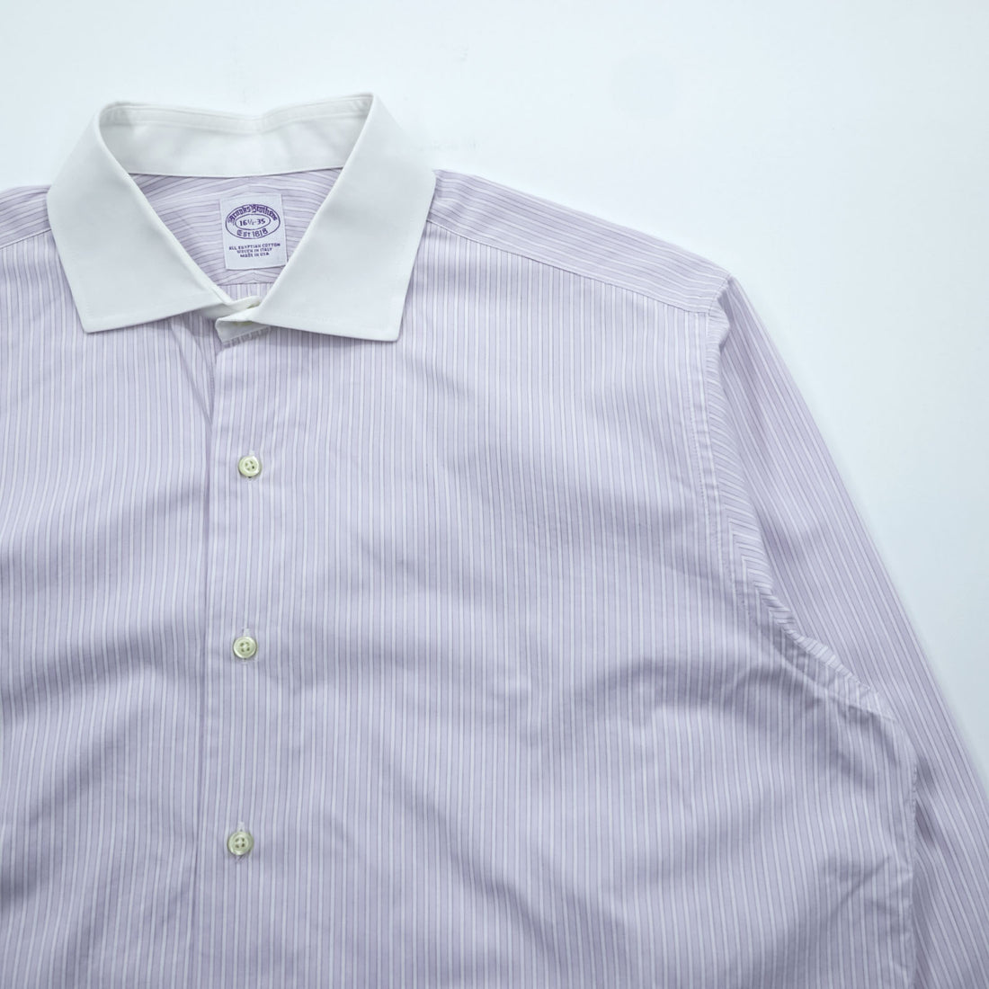 Brooks Brothers USA製 ワイドカラー クレリックシャツ ドレスシャツ L パープル ホワイト ストライプ ALL EGYPTIAN COTTON WOVEN IN ITALY