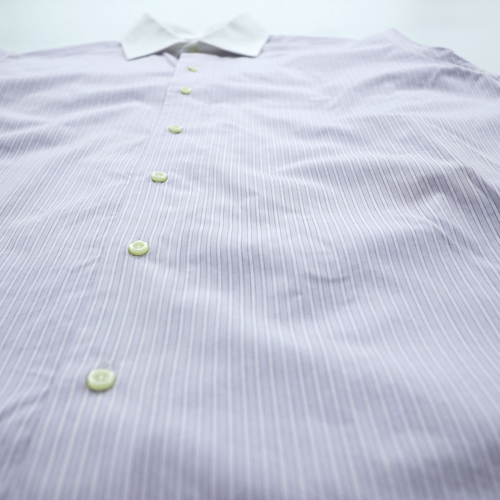 Brooks Brothers USA製 ワイドカラー クレリックシャツ ドレスシャツ L パープル ホワイト ストライプ ALL EGYPTIAN COTTON WOVEN IN ITALY