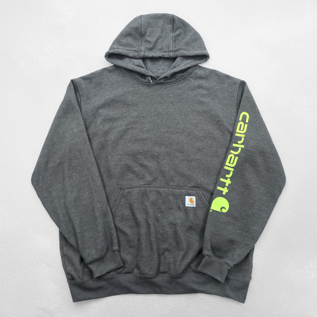 carhartt ルーズフィット プルオーバー パーカー L グレー 袖ロゴ カンガルーポケット TS0288-M