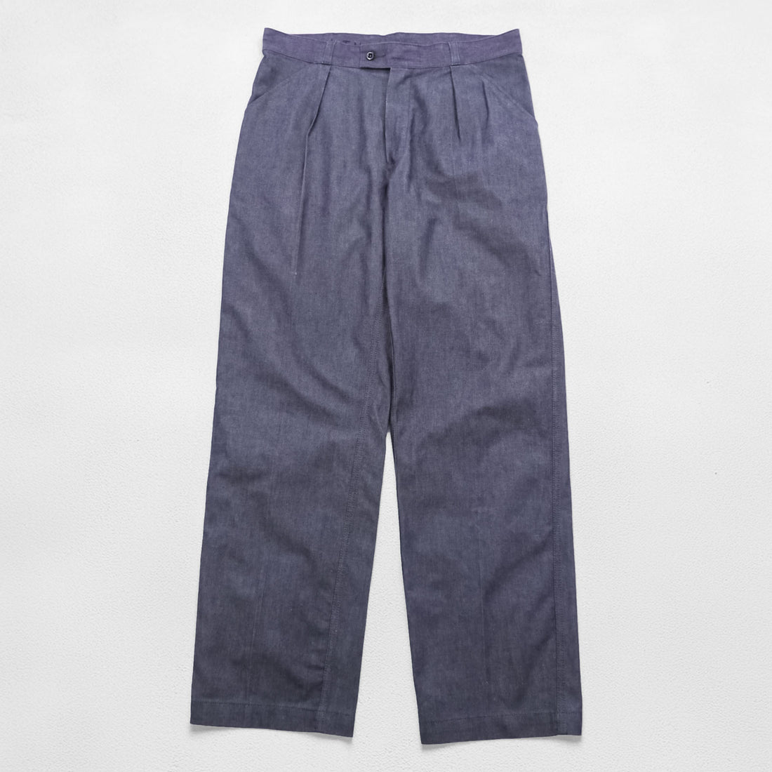 フランス軍 ユーロヴィンテージ SERMACOM Toulon デニムトラウザーズ 2タック ワイド スラックス パンツ  L ネイビー ミリタリー