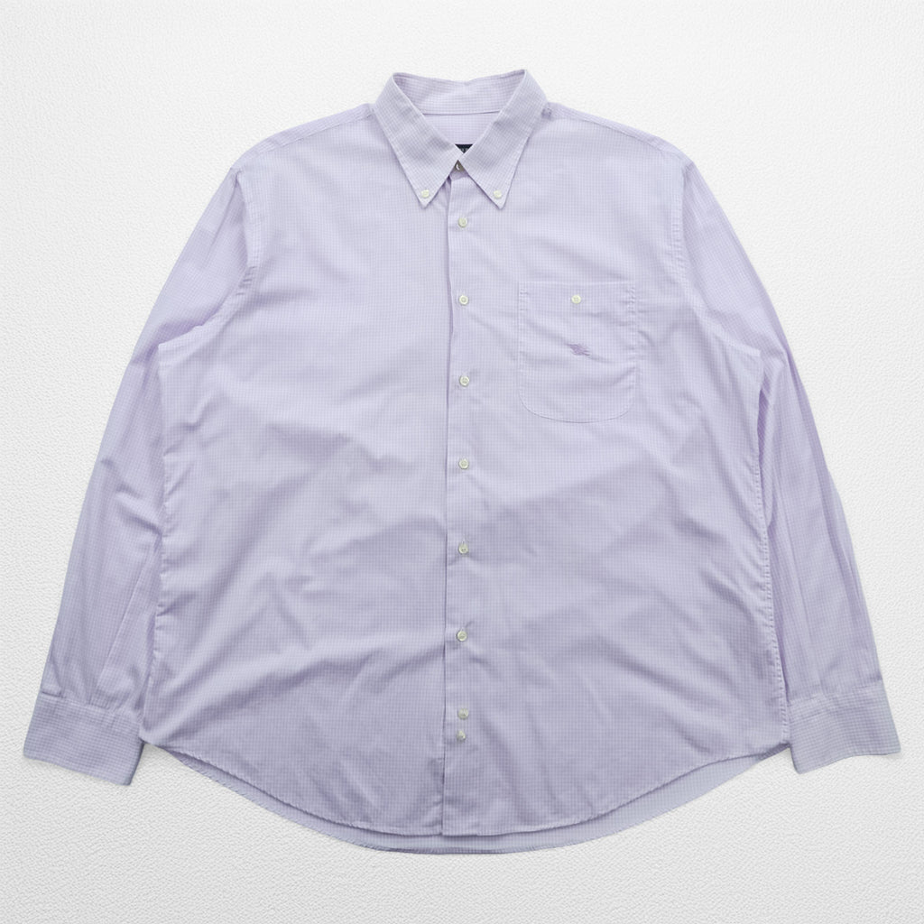 BURBERRY button-down shirt, size XL and up, checked pattern, single-point logo, purple, white. NEW BRADYS