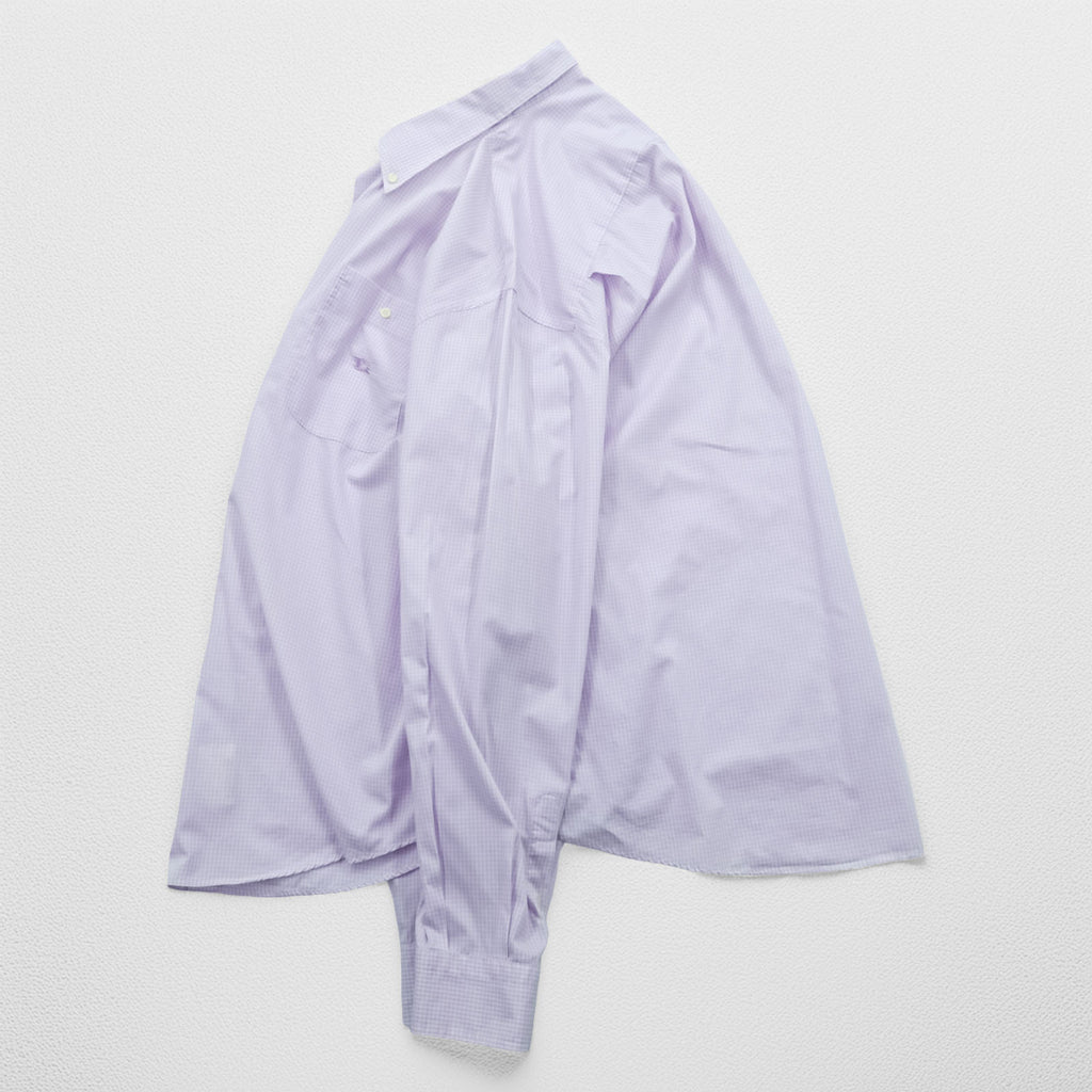 BURBERRY button-down shirt, size XL and up, checked pattern, single-point logo, purple, white. NEW BRADYS