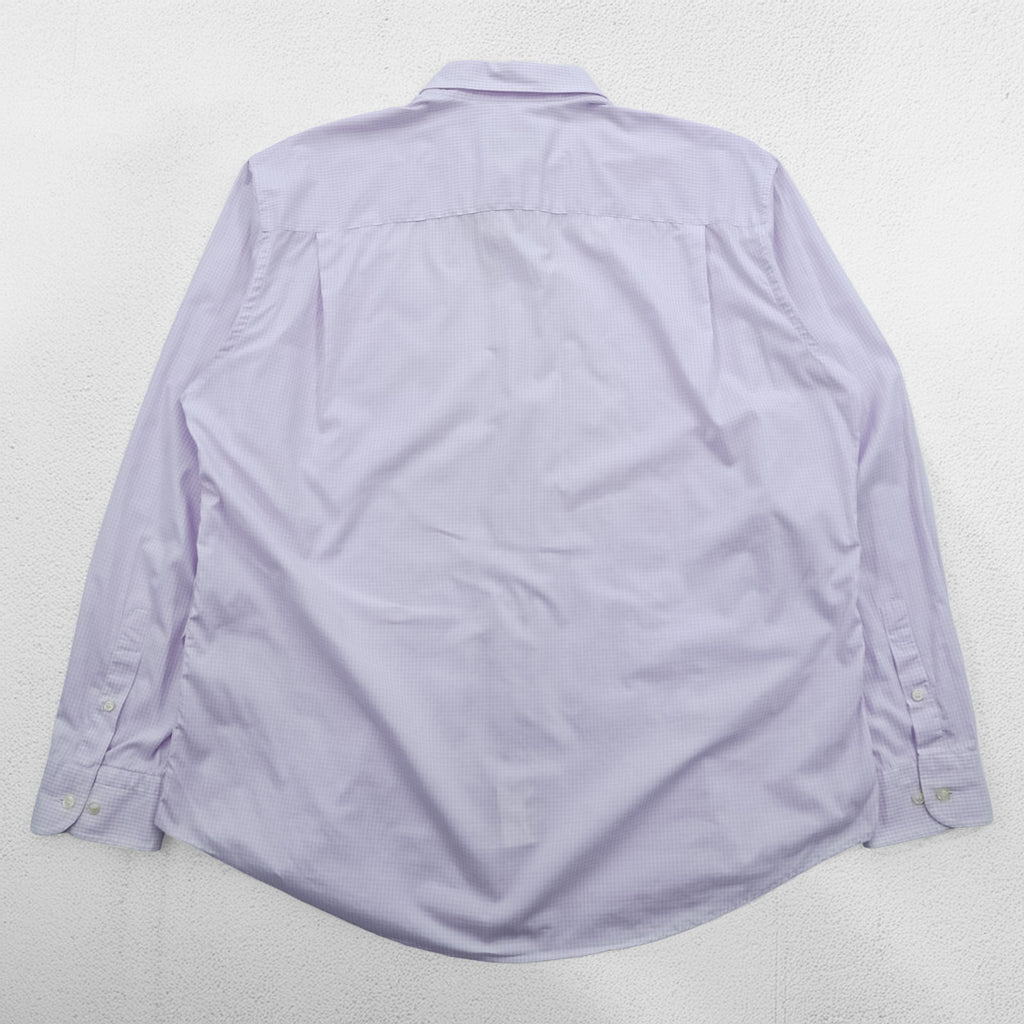 BURBERRY button-down shirt, size XL and up, checked pattern, single-point logo, purple, white. NEW BRADYS