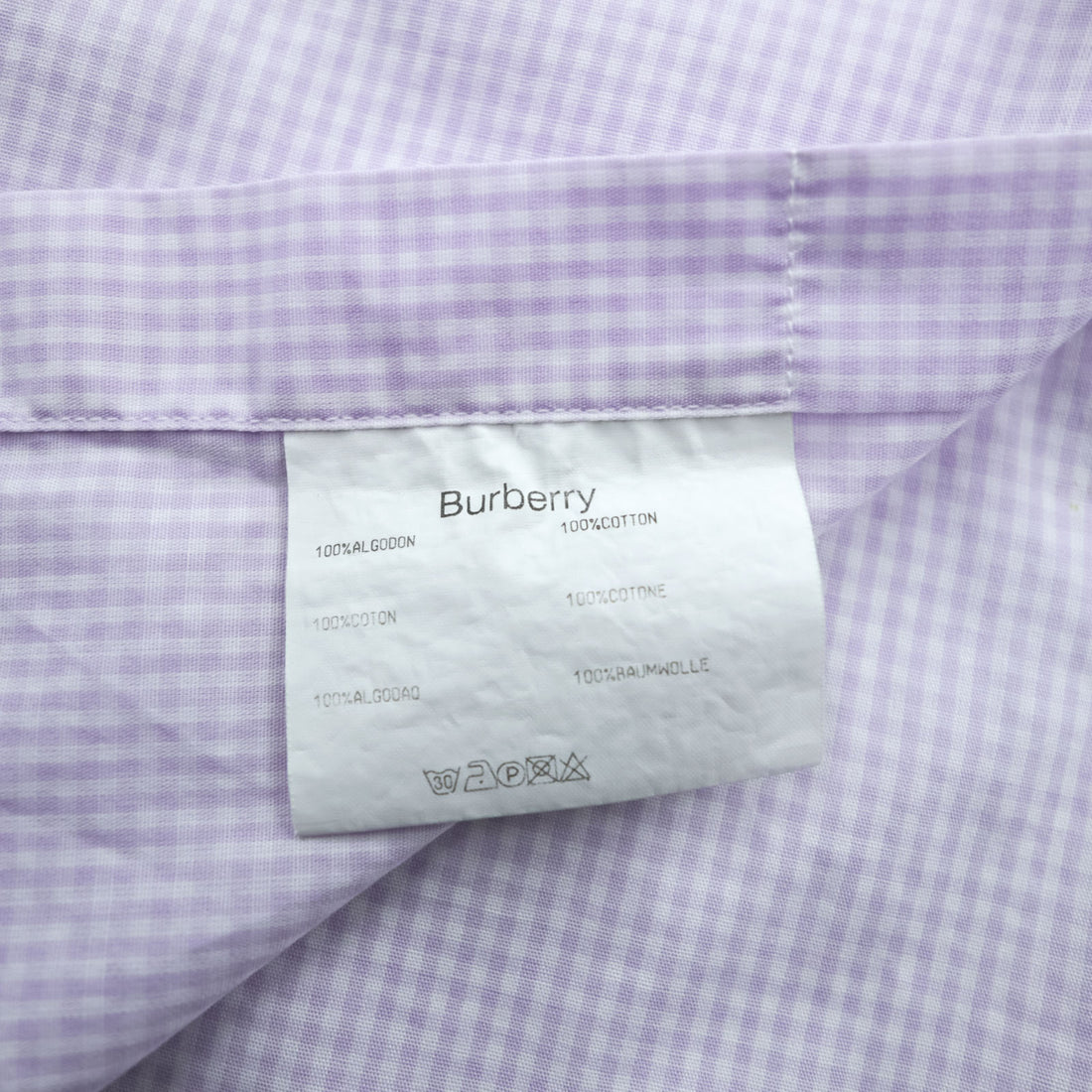 BURBERRY button-down shirt, size XL and up, checked pattern, single-point logo, purple, white. NEW BRADYS
