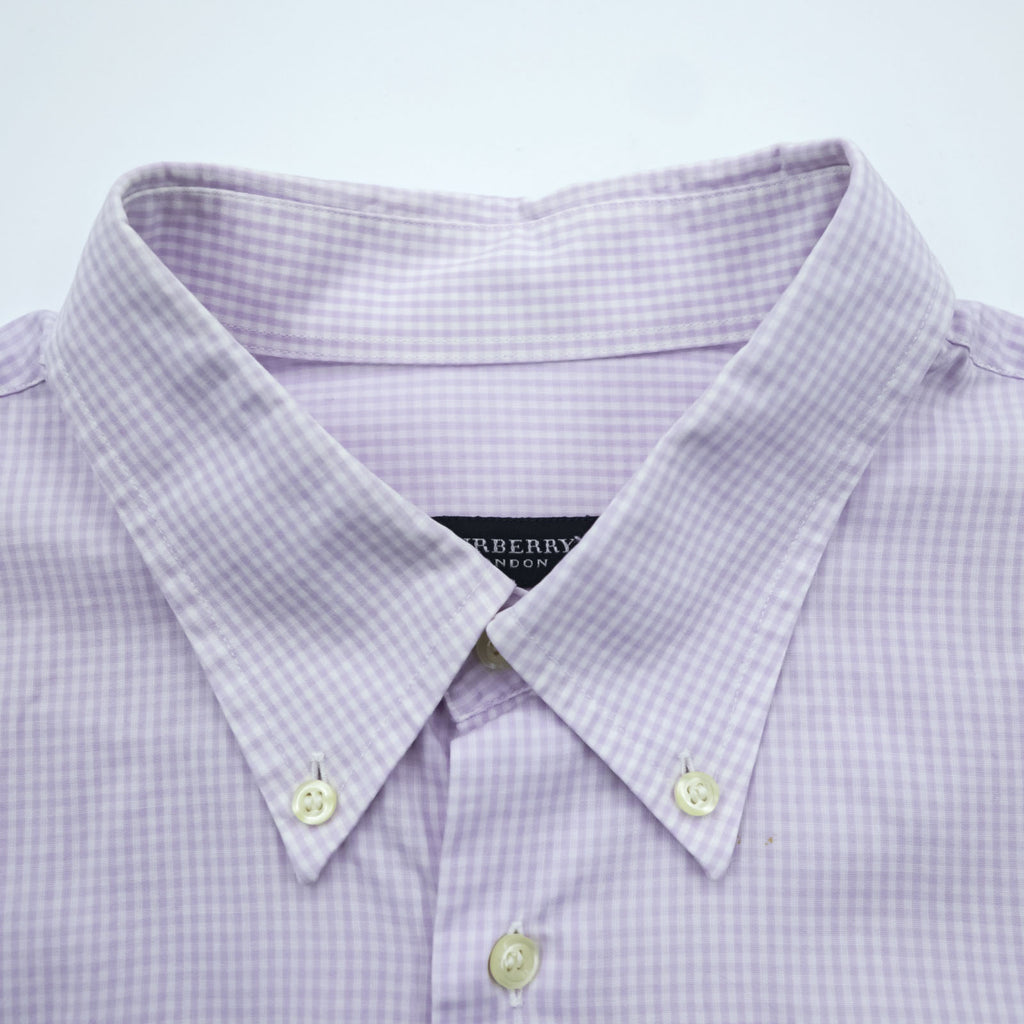 BURBERRY button-down shirt, size XL and up, checked pattern, single-point logo, purple, white. NEW BRADYS