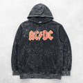 AC/DC Logo Hoodie Black Acid Wash Bleached Pullover Rock Band Sweatshirt