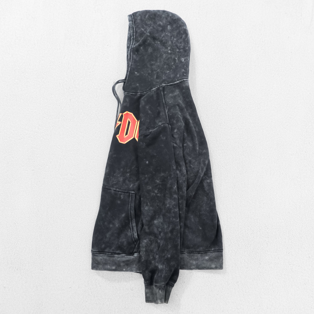 AC/DC Logo Hoodie Black Acid Wash Bleached Pullover Rock Band Sweatshirt