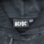 AC/DC Logo Hoodie Black Acid Wash Bleached Pullover Rock Band Sweatshirt
