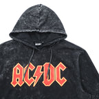 AC/DC Logo Hoodie Black Acid Wash Bleached Pullover Rock Band Sweatshirt