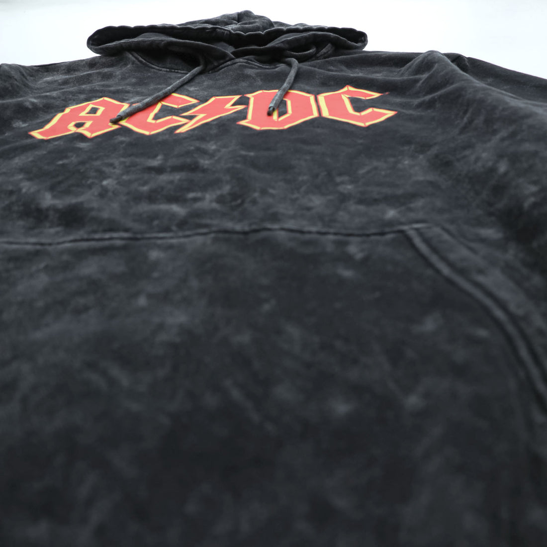 AC/DC Logo Hoodie Black Acid Wash Bleached Pullover Rock Band Sweatshirt