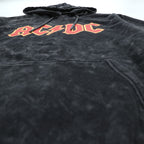 AC/DC Logo Hoodie Black Acid Wash Bleached Pullover Rock Band Sweatshirt