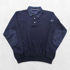 SAINT JAMES Polo Sweatshirt Elbow Patch Trainer L Navy Collared