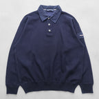 SAINT JAMES Polo Sweatshirt Elbow Patch Trainer L Navy Collared