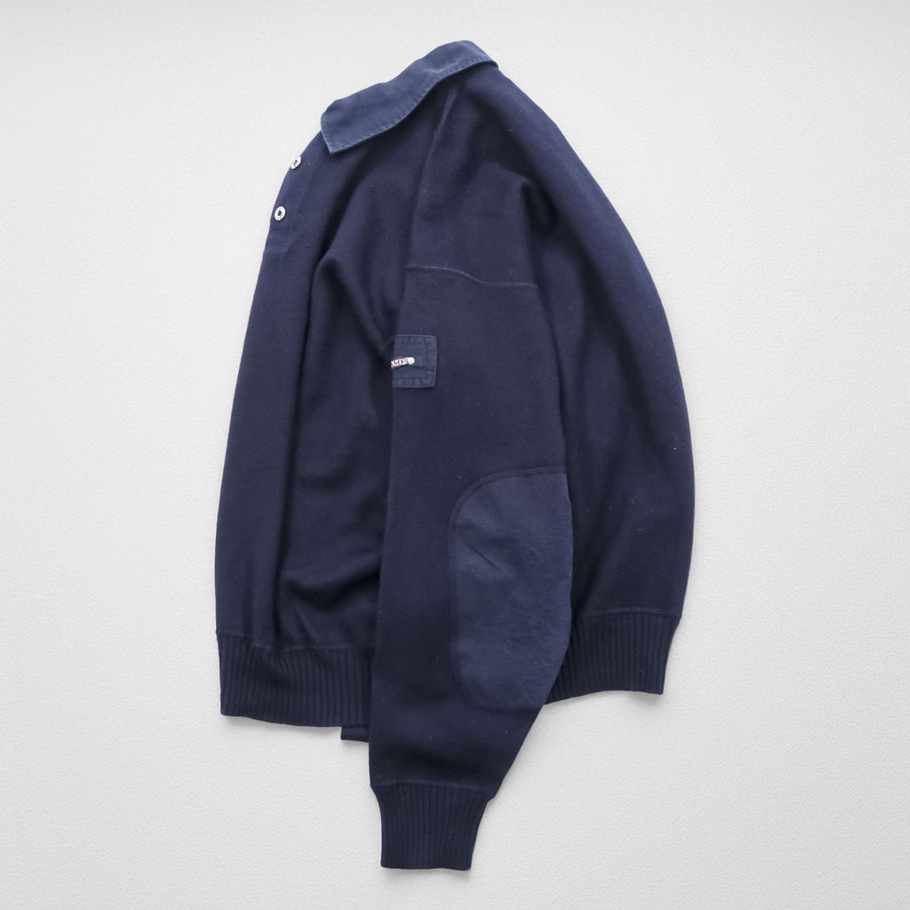 SAINT JAMES Polo Sweatshirt Elbow Patch Trainer L Navy Collared