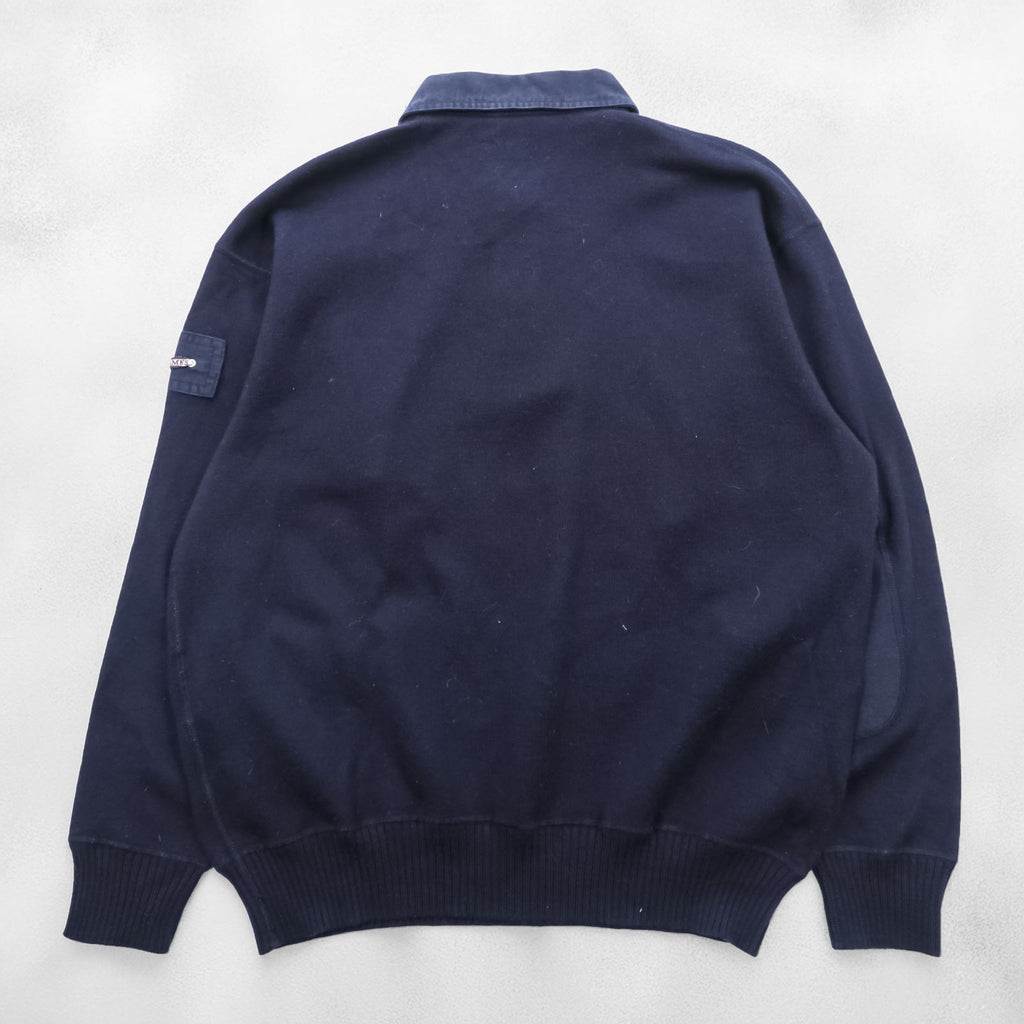SAINT JAMES Polo Sweatshirt Elbow Patch Trainer L Navy Collared